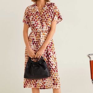 mango tie-waist watercolor printed tie-waist dress